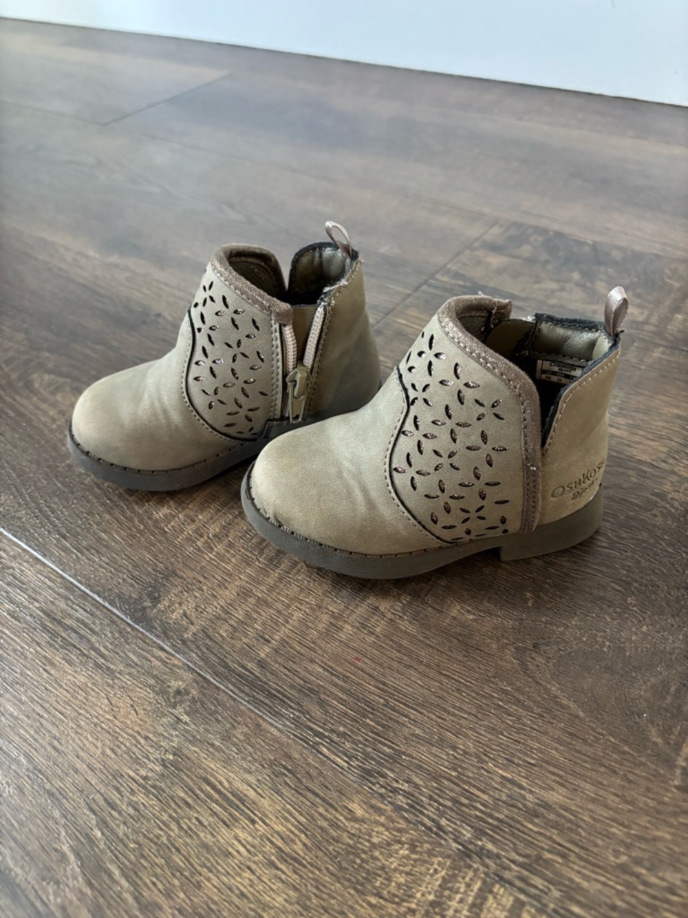 OshKosh B'gosh Taupe Girls' Ankle Boots with Cutout Detail